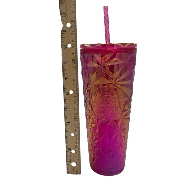 NEW Starbucks 2024 Summer Pink Red Diamond Prism Crystal 24 Oz Venti Tumbler - Picture 5 of 9